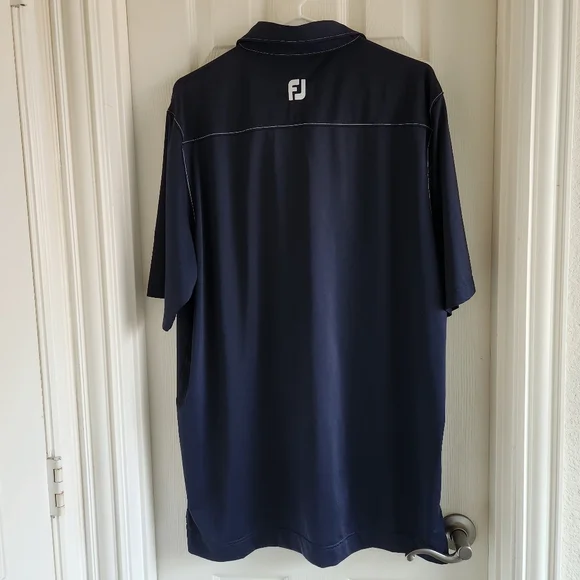 Footjoy Athletic Fit Polo Golf Shirt‎ Men L Navy Blue White Stitching Accent - Picture 5 of 5